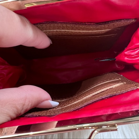 DOONEY & BOURKE Pebbled LEATHER Large Framed KISS LOCK COIN Purse TAN BROWN - Picture 7 of 8